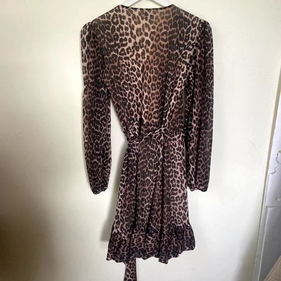 Ganni Animal Print Mesh Mini Wrap Dress Size Small 36 - Picture 10 of 15